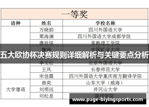 五大欧协杯决赛规则详细解析与关键要点分析